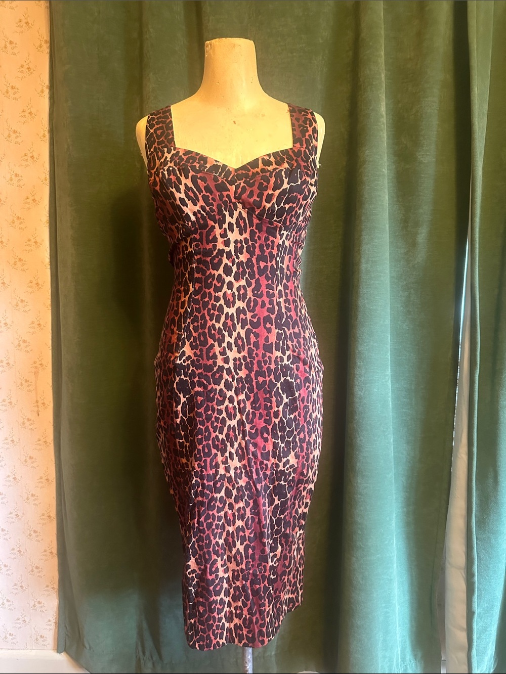 Fitted Leopard Print Midi Wiggle Dress